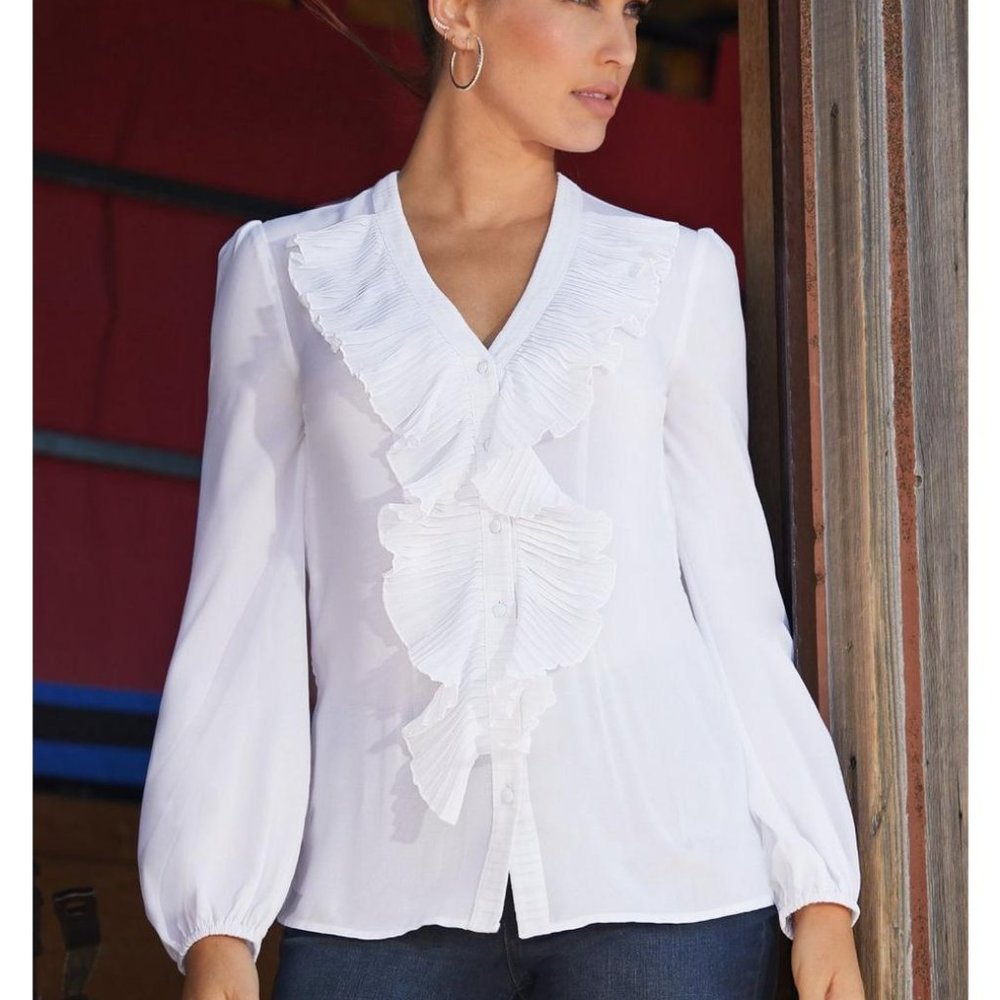 Boston Proper Sheer Ruffle Blouse sz 6 NEWWITHTAGS